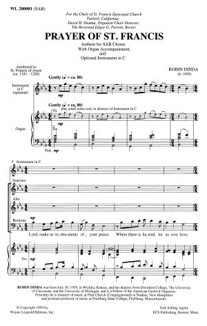 Prayer of St. Francis (SAB with optional flute) – Robin Dinda-0